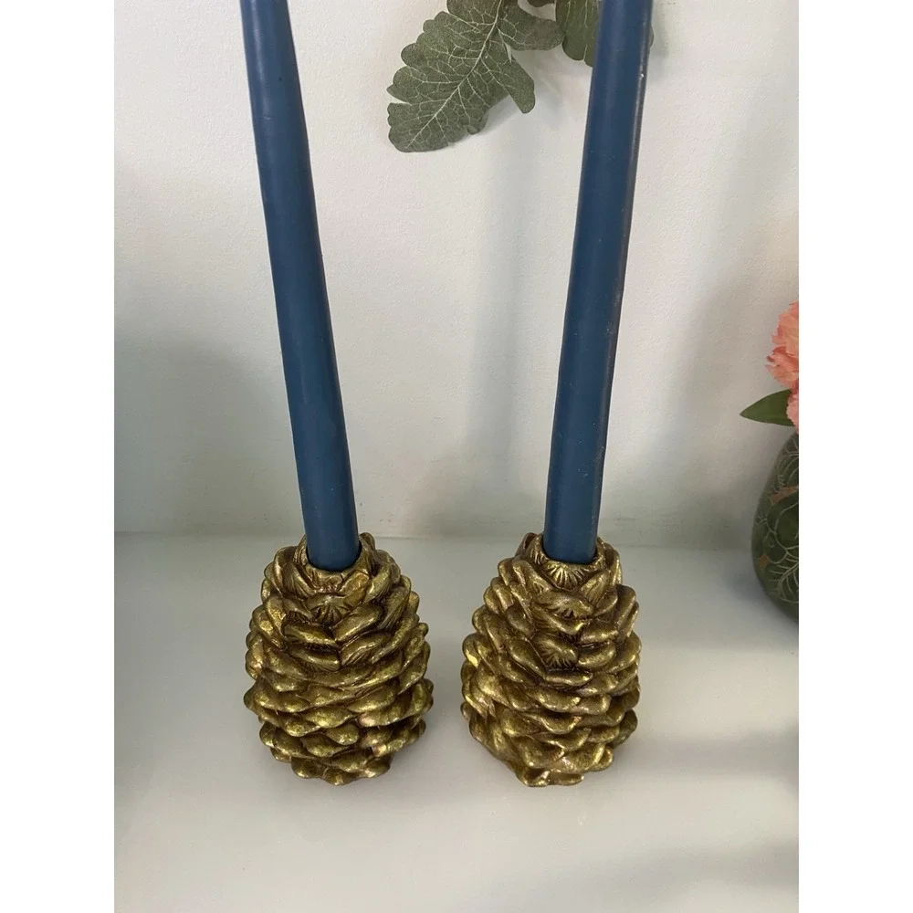 Vintage Otagiri 1996 Enesco Pinecone Taper Candle Holders Set of 2 Ceramic 5
